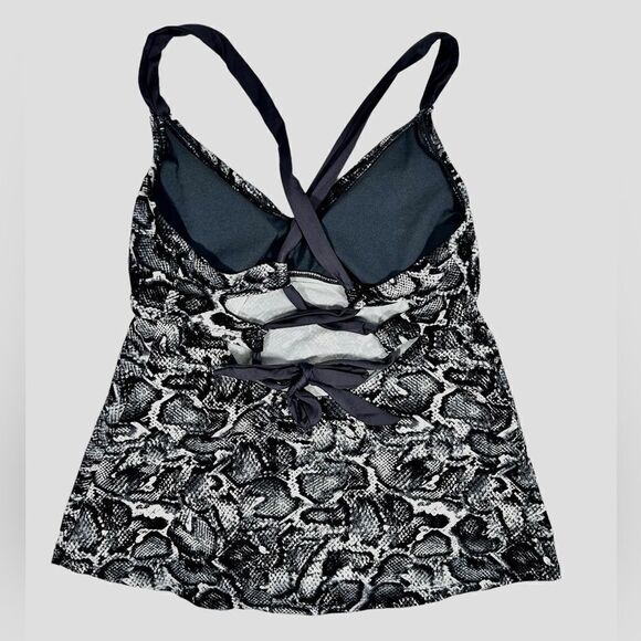 Kona Sol Black & White Snakeskin Print Halter Tankini Top Bikini Shirt Swimsuit - Picture 2 of 3